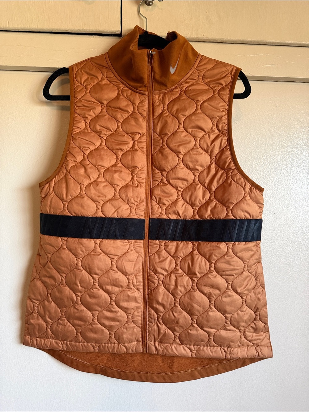Nike Quilted Sleeveless Vest in Orange Rust with Black Band & Reflective Details